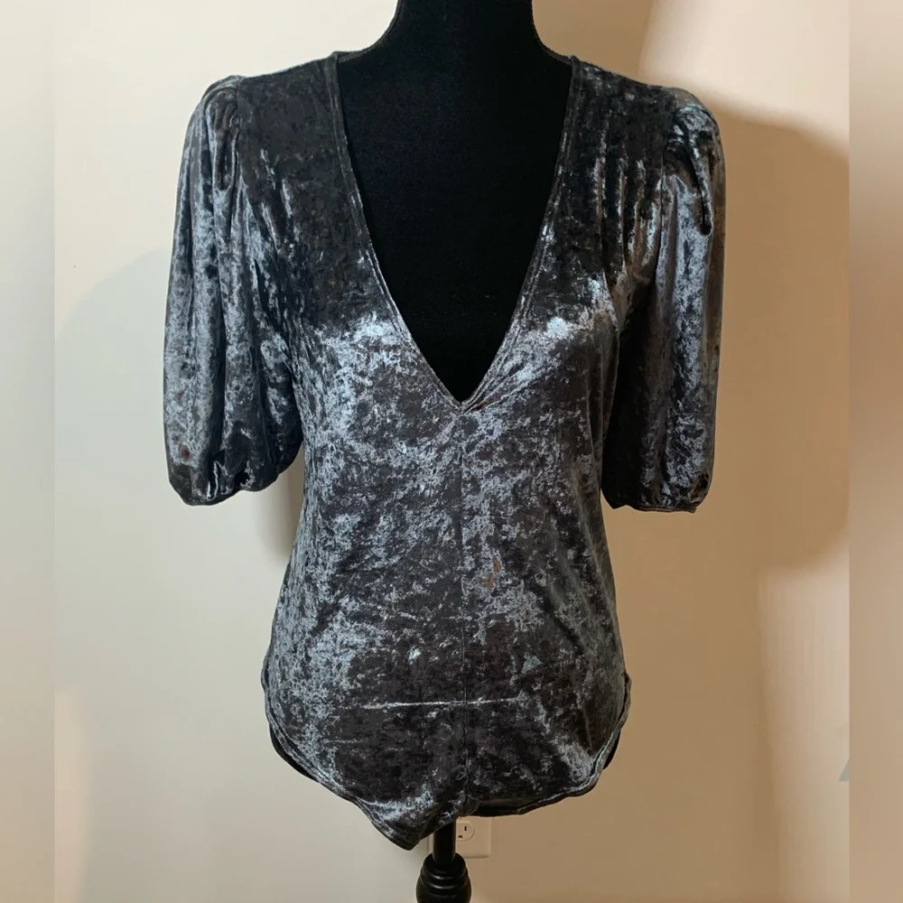 Free People Intimately Don’t You Wish Bodysuit Velvet Silver/Gray Size Large